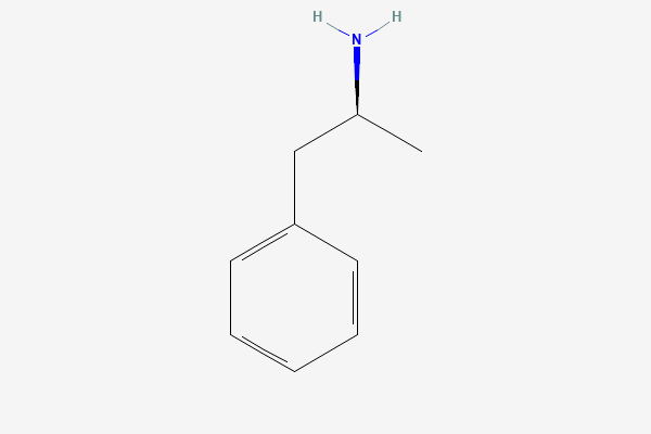 Tvívíð byggingarformúla: Dexamfetamín. (2S)-1-phenylpropan-2-amine